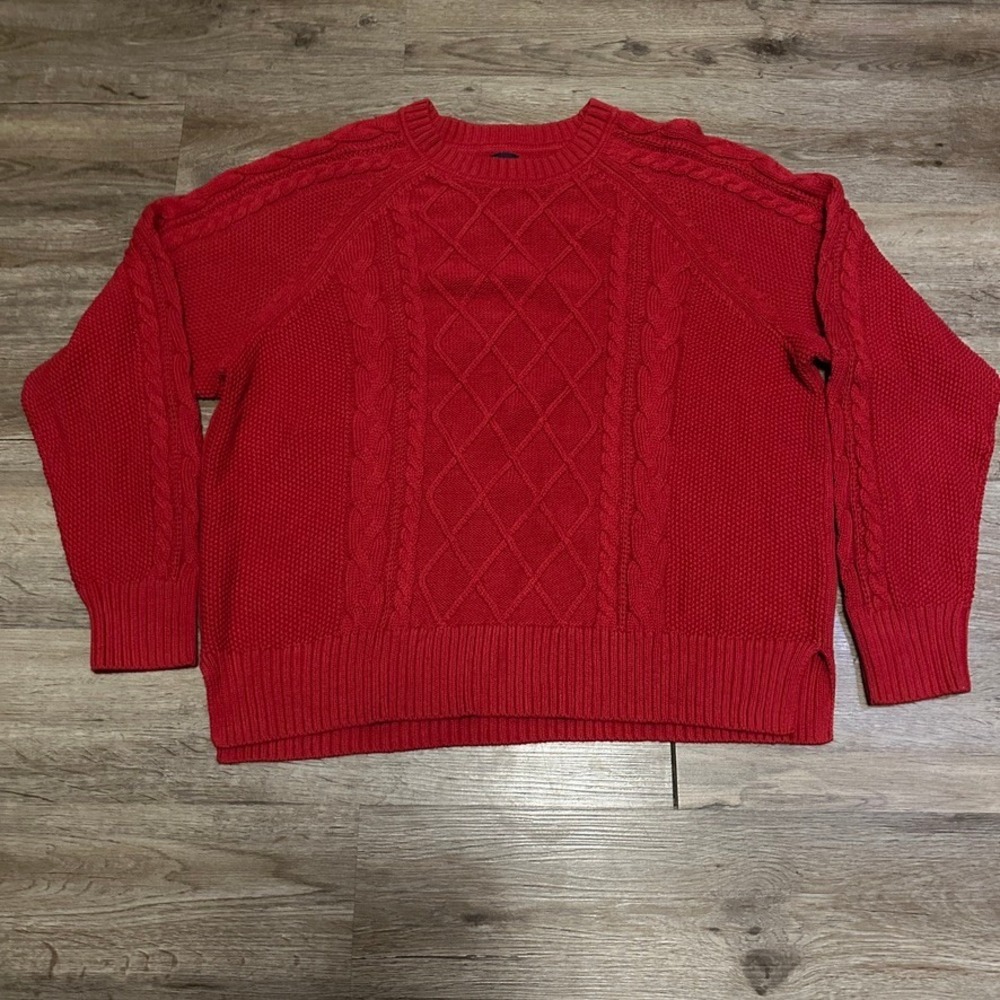 Gap Womens Red Cable Knit Cotton Crew Neck Sweater XL Regular Fit Long Sleeve